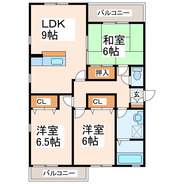 サンライズ国府B棟(3DK/1階)の間取り写真