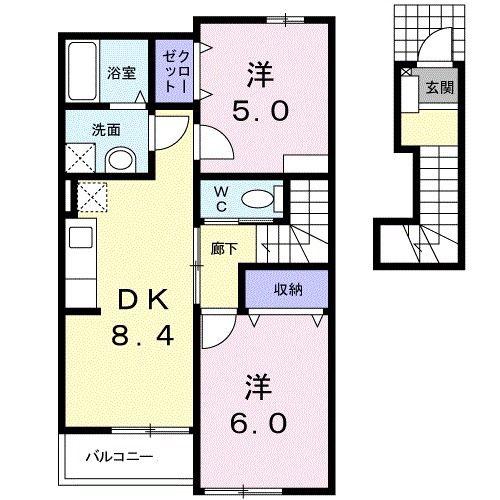 グッドヒルズ2番館(2DK/2階)の間取り写真