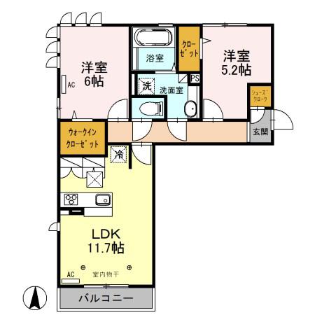 ロイジェントパークス レイクタウン III O(2LDK/1階)の間取り写真