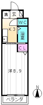 サンパティーク(1K/3階)の間取り写真
