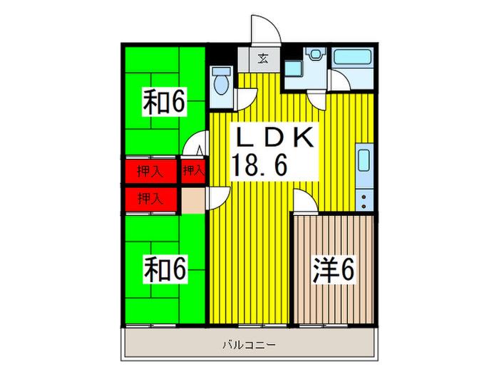 シャトー北園(3LDK/5階)の間取り写真