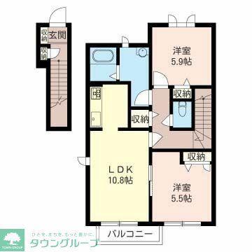 ブルーム B棟(2LDK/2階)の間取り写真
