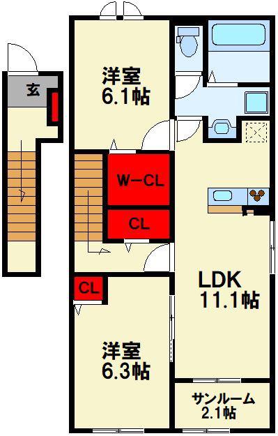 LUXOR G I(2LDK/2階)の間取り写真