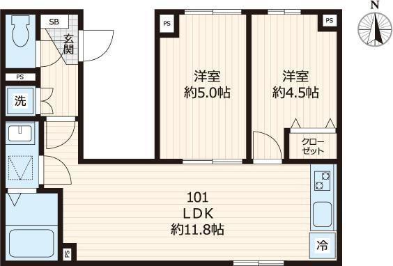 ルッカハウス(2LDK/1階)の間取り写真