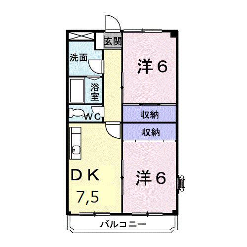 プラティークリブ(2DK/2階)の間取り写真