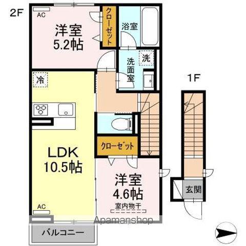 クレスト黄金町(2LDK/2階)の間取り写真