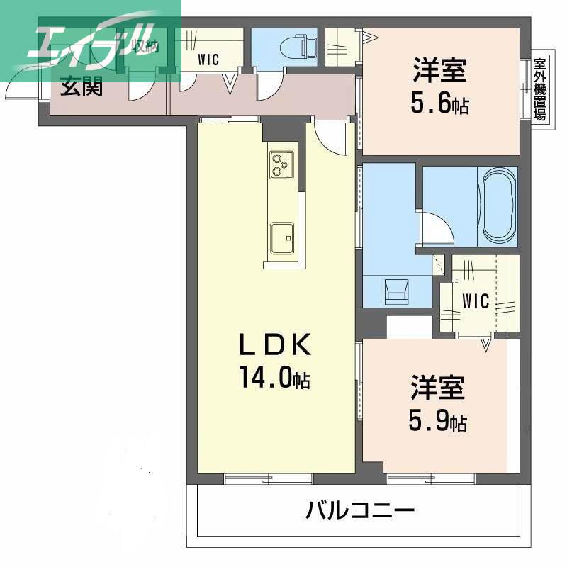 オースピシャス大安寺(2LDK/3階)の間取り写真
