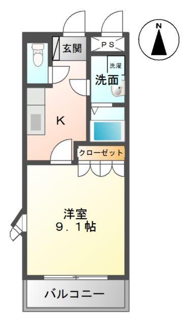 JR山陰本線 倉吉駅 徒歩29分 2階建 築20年(1K/2階)の間取り写真
