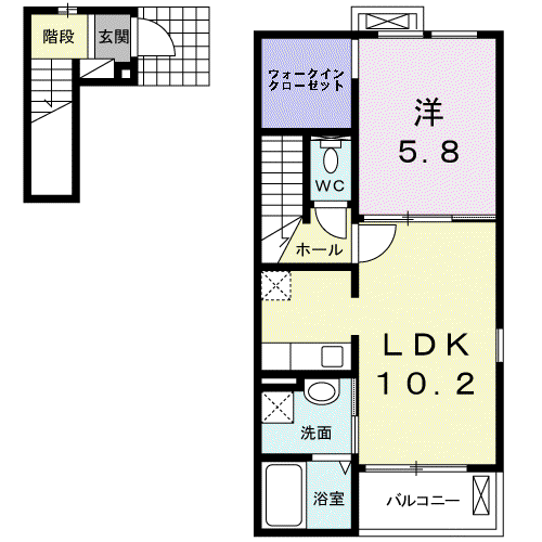 スクエアイースト(1LDK/2階)の間取り写真
