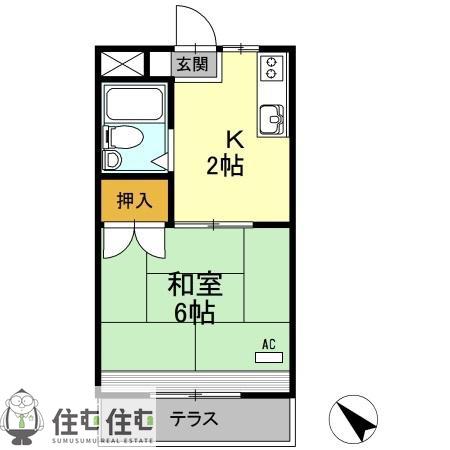 レイクグリーン三好 A棟(1K/1階)の間取り写真