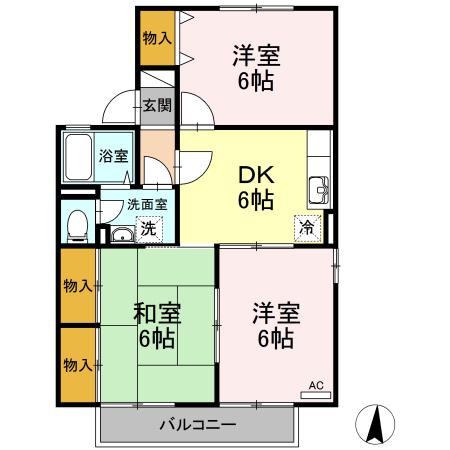 セジュール坂出(3DK/2階)の間取り写真