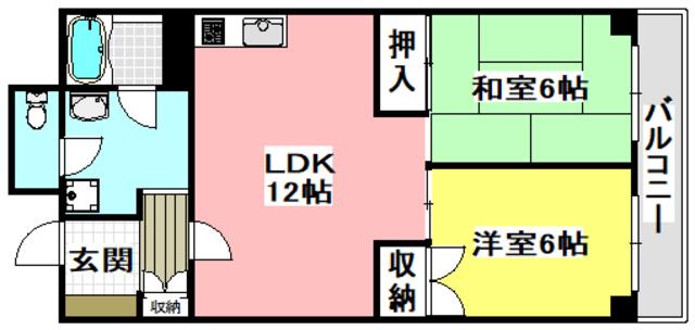千里ピュアーライフ(2LDK/6階)の間取り写真