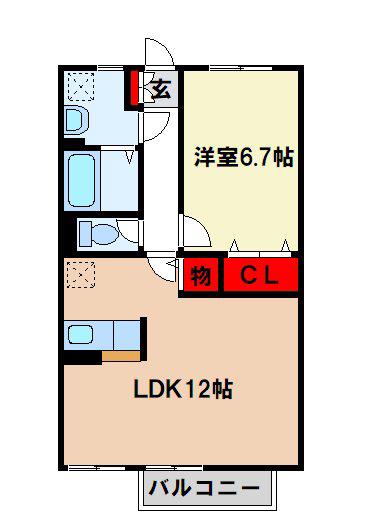リースランド向佐野A棟(1LDK/1階)の間取り写真