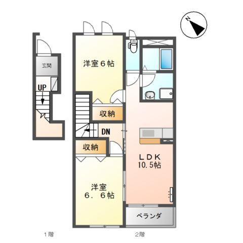 カーサ・ソレイユ(2LDK/2階)の間取り写真