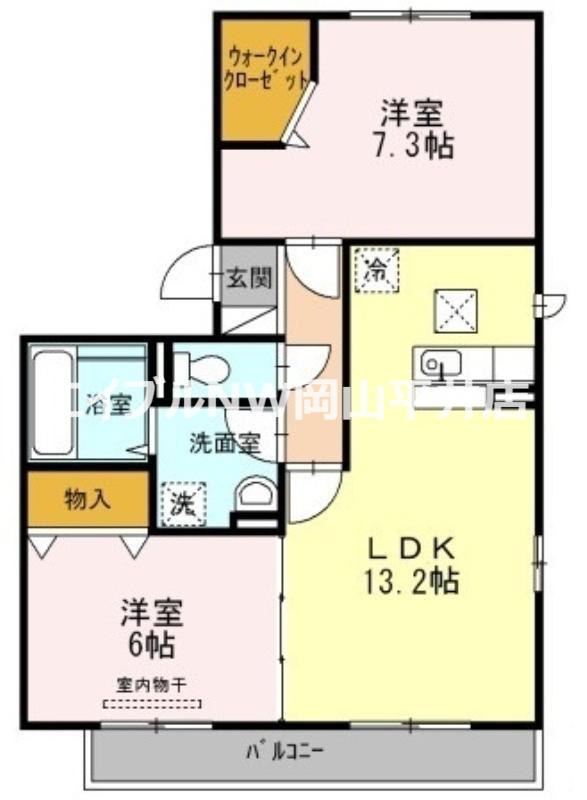 ベルパージュ B棟(2LDK/1階)の間取り写真