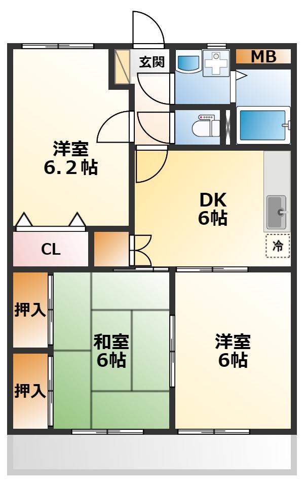 ヴィレッヂ七栄(3DK/1階)の間取り写真