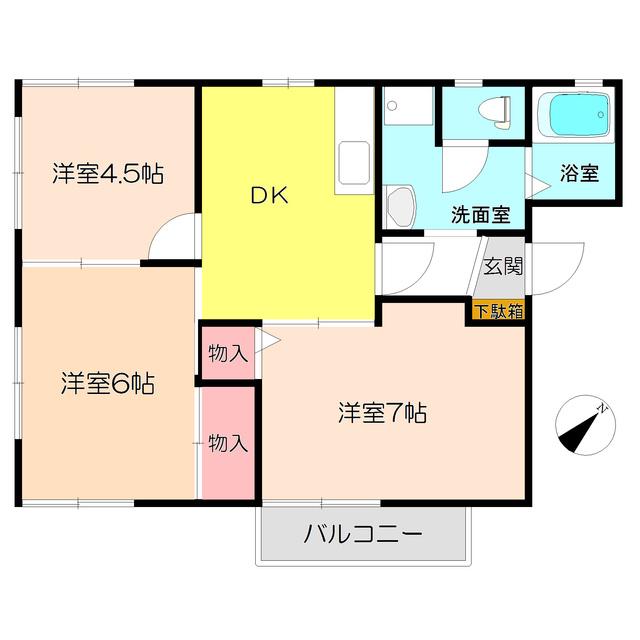 エメラルドB(3DK/2階)の間取り写真
