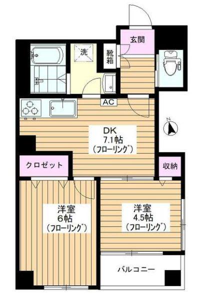 板橋1丁目貸マンション(2K/2階)の間取り写真