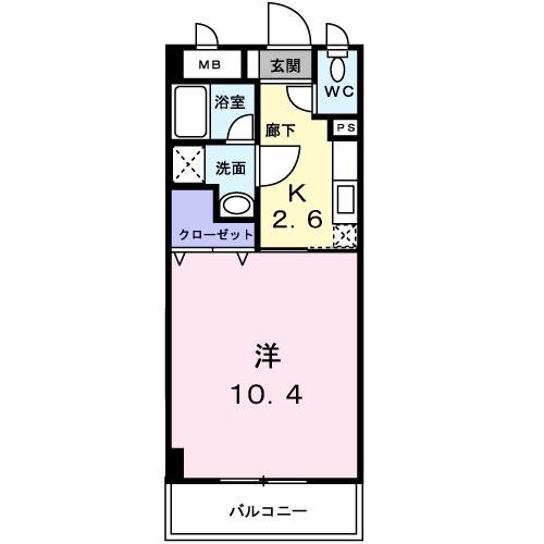 ブランドール大井手(1K/4階)の間取り写真