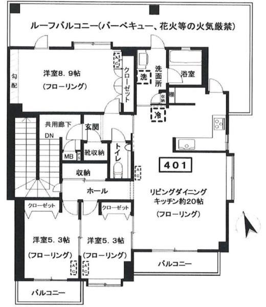 グロントホーム(3LDK/4階)の間取り写真