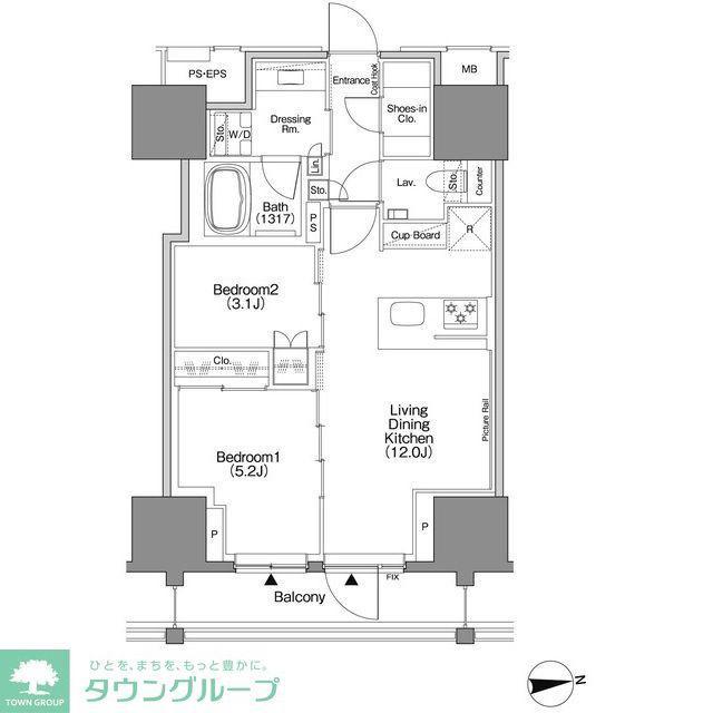 ザ・パークハビオSOHO新宿御苑(2LDK/4階)の間取り写真