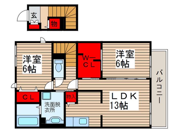 イーグレット D棟(2LDK/2階)の間取り写真