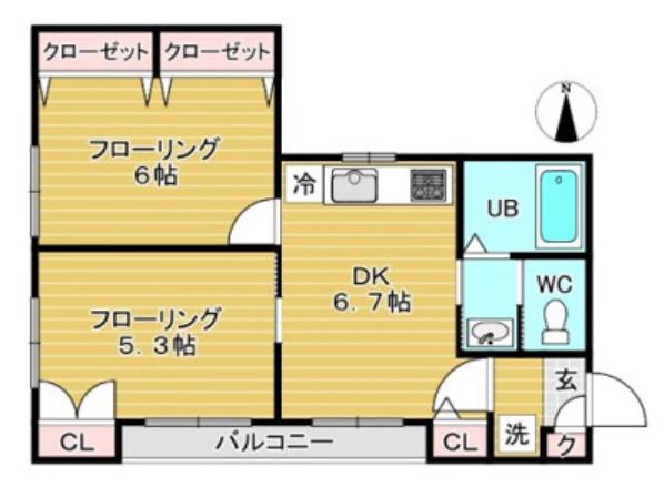 MAISONBLANCHE(2DK/2階)の間取り写真