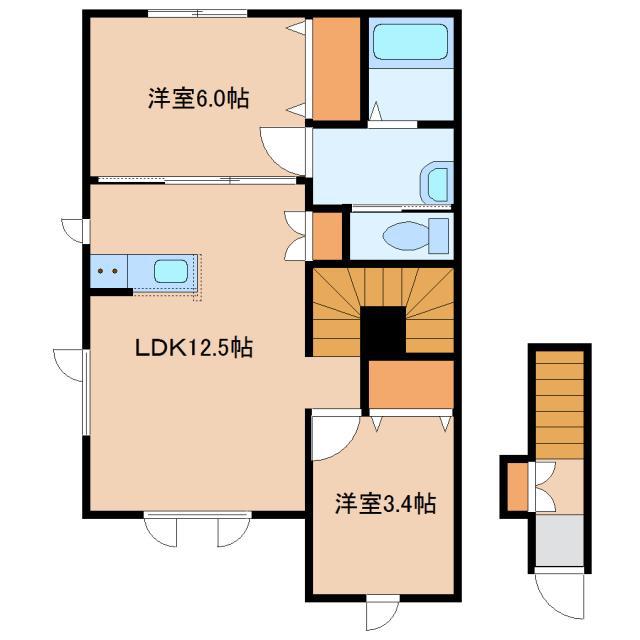 ラフィーネ谷地頭B(2LDK/2階)の間取り写真