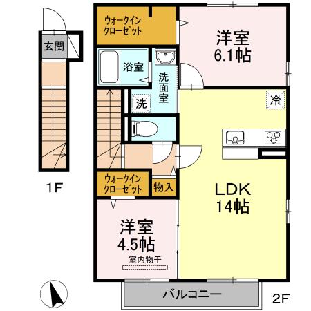 エーテル(2LDK/2階)の間取り写真