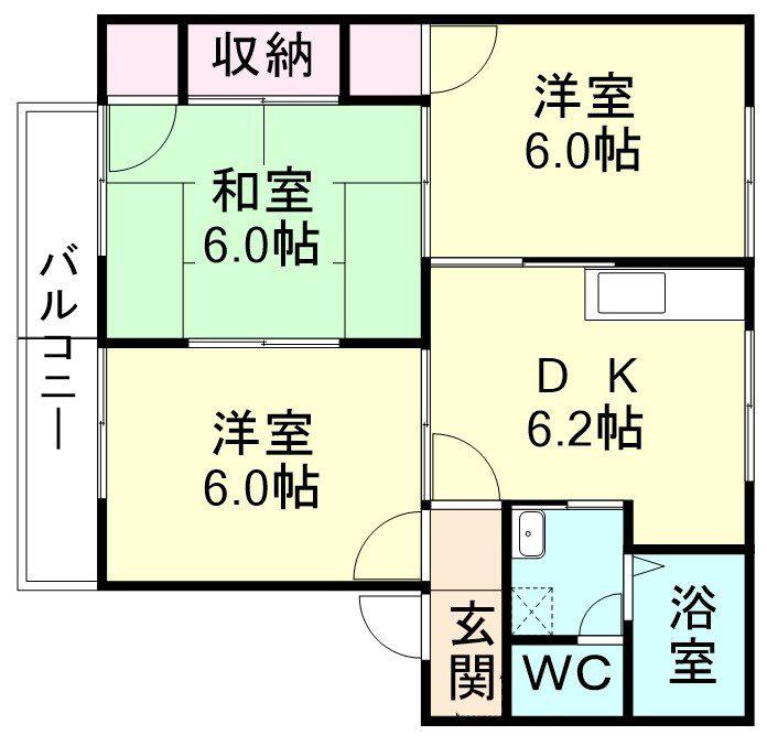 プロムナードB棟(3DK/2階)の間取り写真