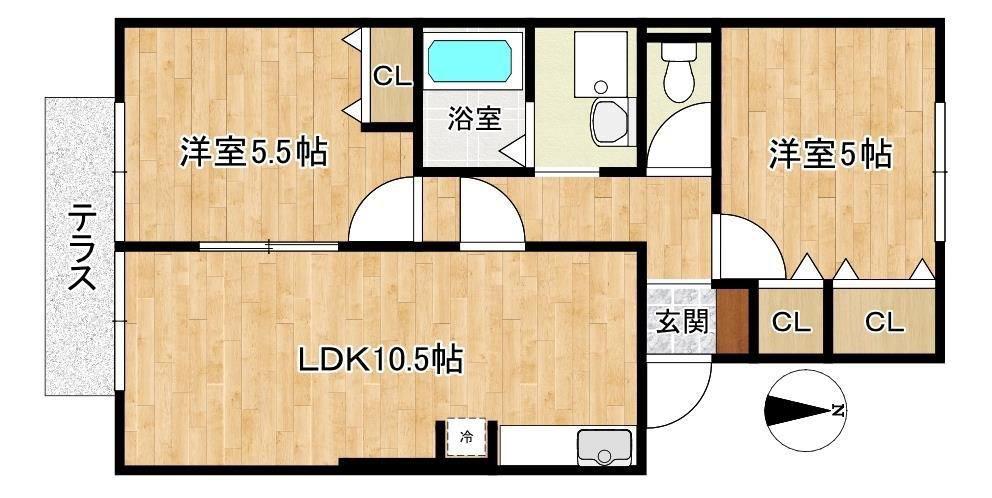 クレストコート(2LDK/1階)の間取り写真