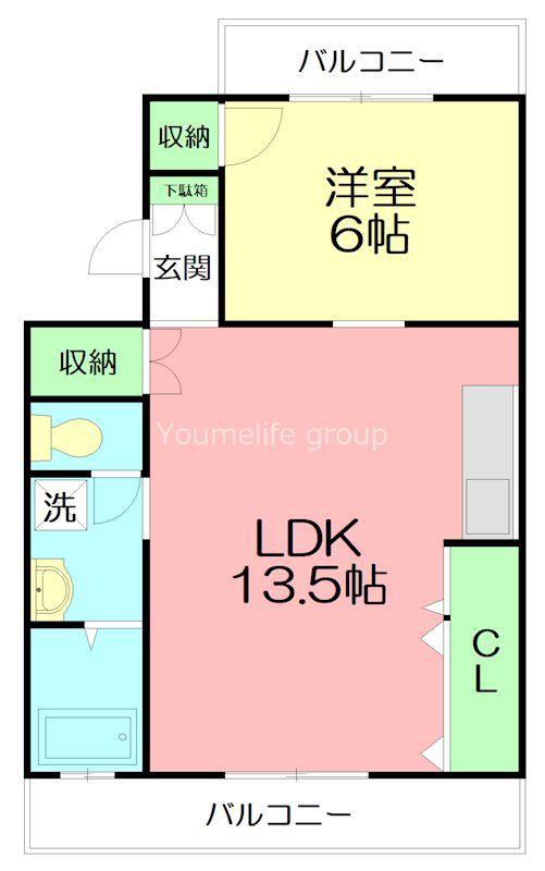 大六天マンション(1LDK/2階)の間取り写真