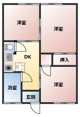 津浦アパート飛鳥(3DK/2階)の間取り写真