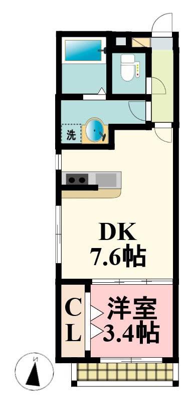 ヴィラM&Y(1DK/2階)の間取り写真