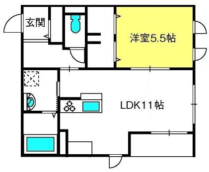 カサブランカ北大宮(1LDK/2階)の間取り写真
