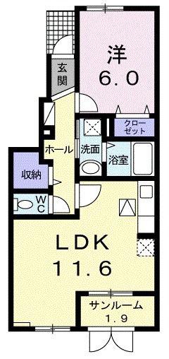 リュープラシード(1LDK/1階)の間取り写真