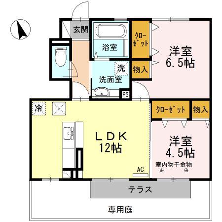 グランヴァリ A棟(2LDK/1階)の間取り写真
