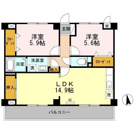 ハピネス三条(2LDK/2階)の間取り写真