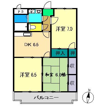 メゾン西町(3DK/3階)の間取り写真