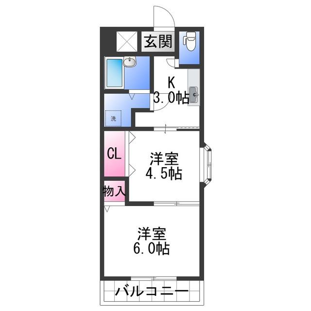 アスリートONE(2K/3階)の間取り写真