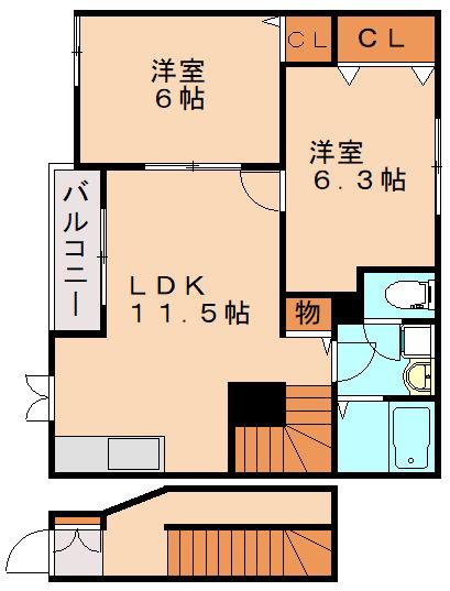 ピュアハートタウンB(2LDK/2階)の間取り写真