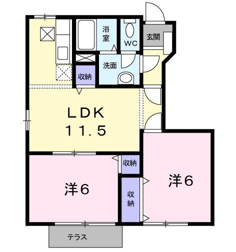 シャンドフルール(2LDK/1階)の間取り写真