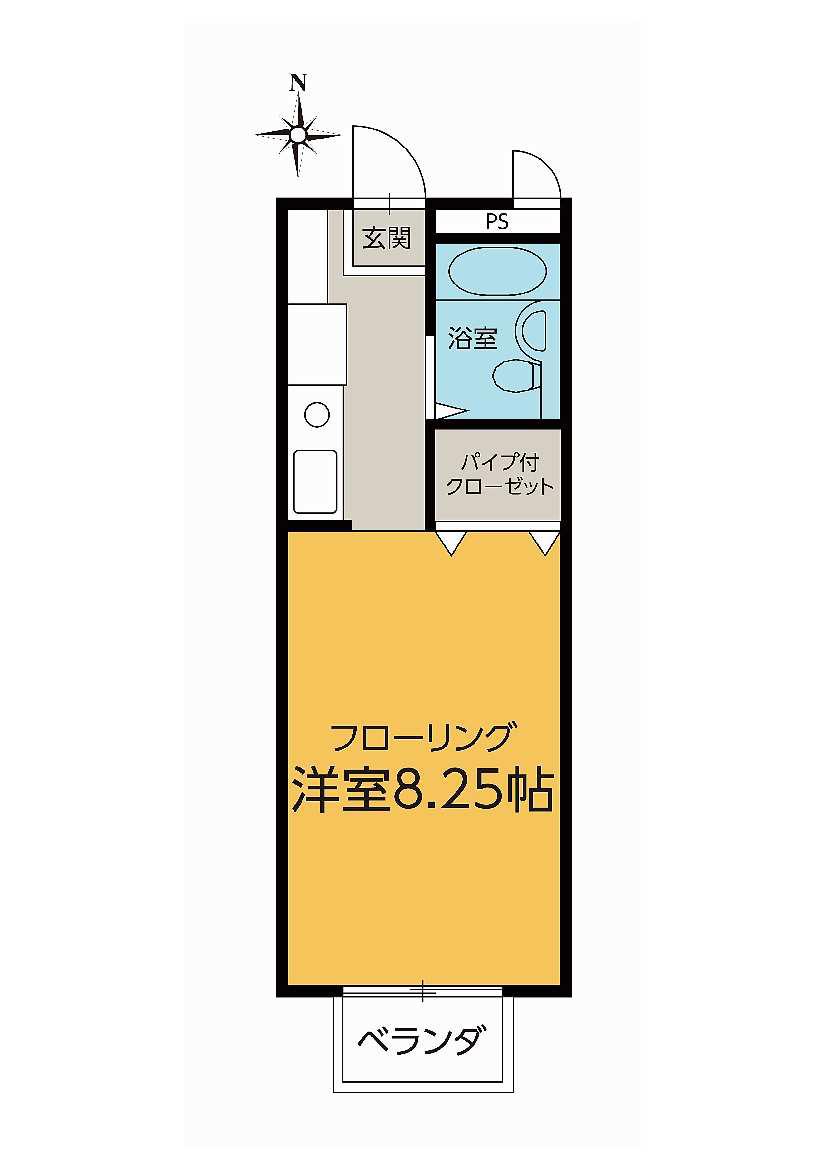 ウエストタウンシングル(ワンルーム/2階)の間取り写真