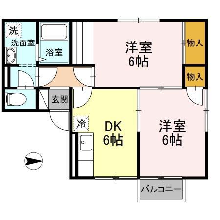 アメニティおおうちA(2DK/1階)の間取り写真
