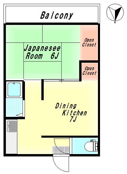 みどりそう(1DK/2階)の間取り写真