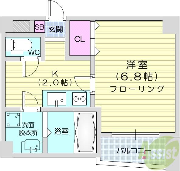 ラピス雨宮(1K/6階)の間取り写真