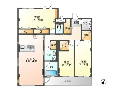 つくば市上河原崎マンション(3LDK/3階)の間取り写真