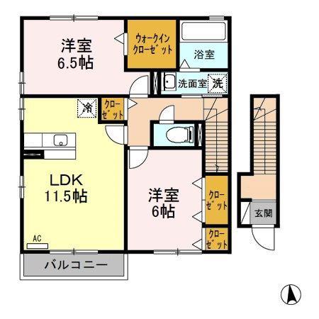 グリーン・リーフ熊倉 E(2LDK/2階)の間取り写真
