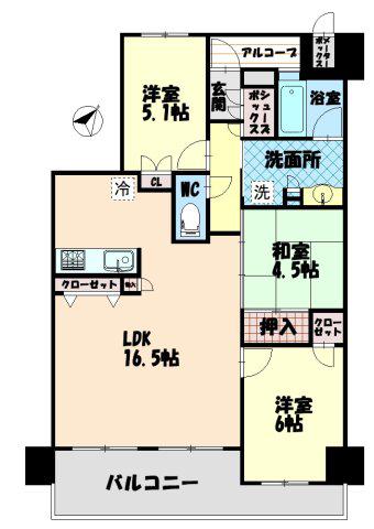 アルファステイツ富田浜(3LDK/6階)の間取り写真
