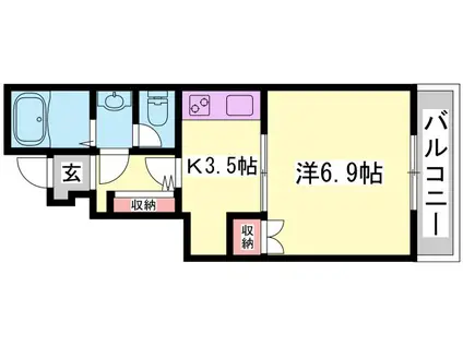 カプラン飾磨IV(1K/1階)の間取り写真